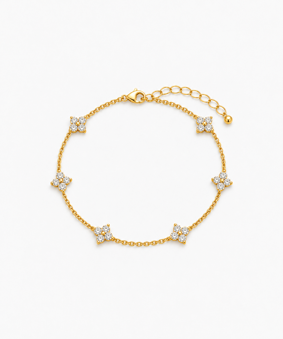 Celia Clover Station Bracelet — Yellow Gold on white background