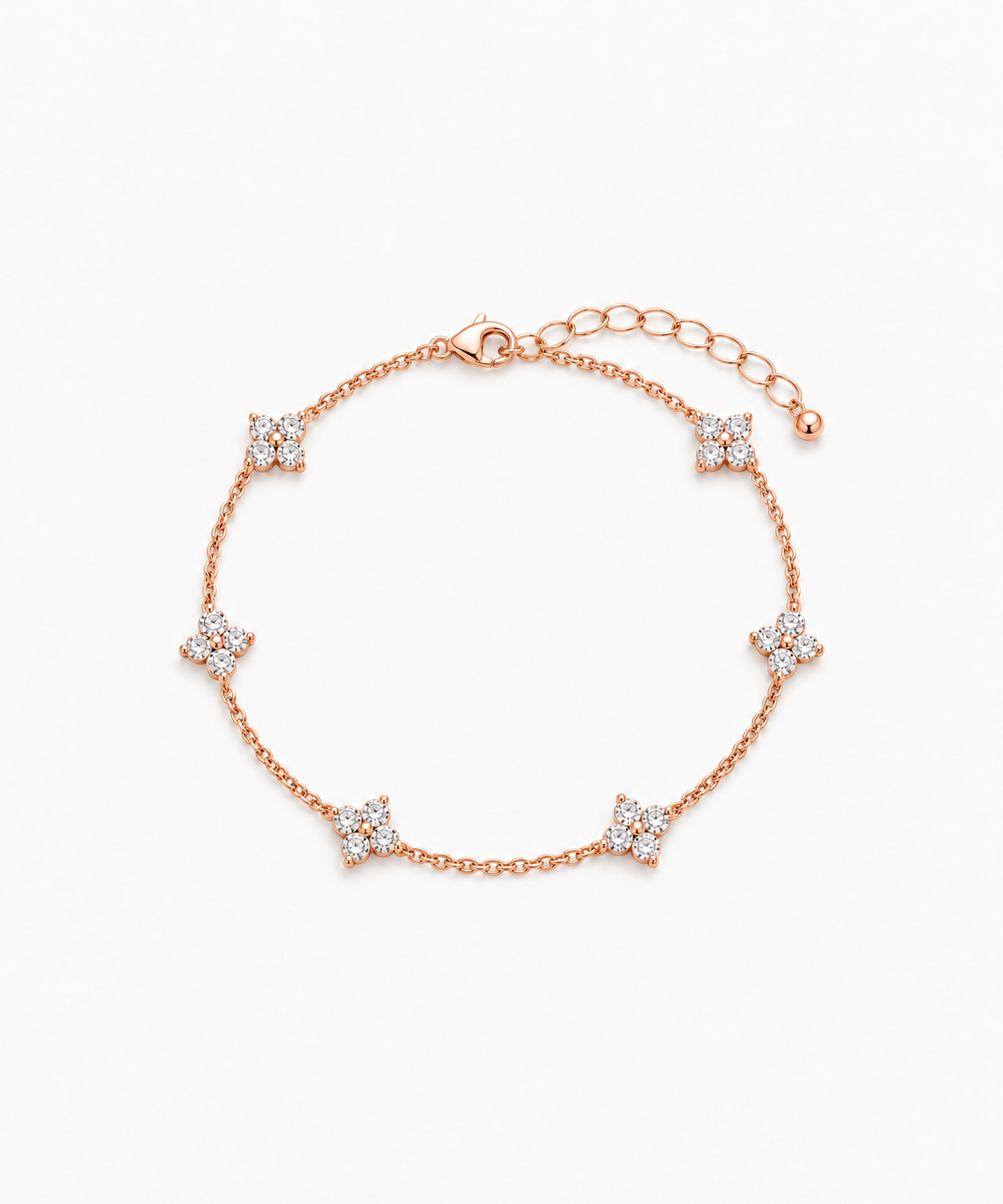 Celia Clover Station Bracelet — Rose Gold on white background