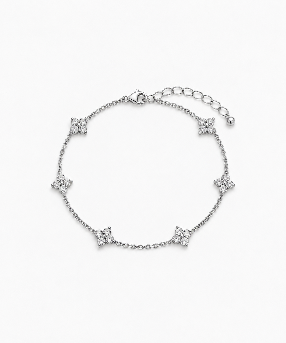 Celia Clover Station Bracelet — Silver on white background