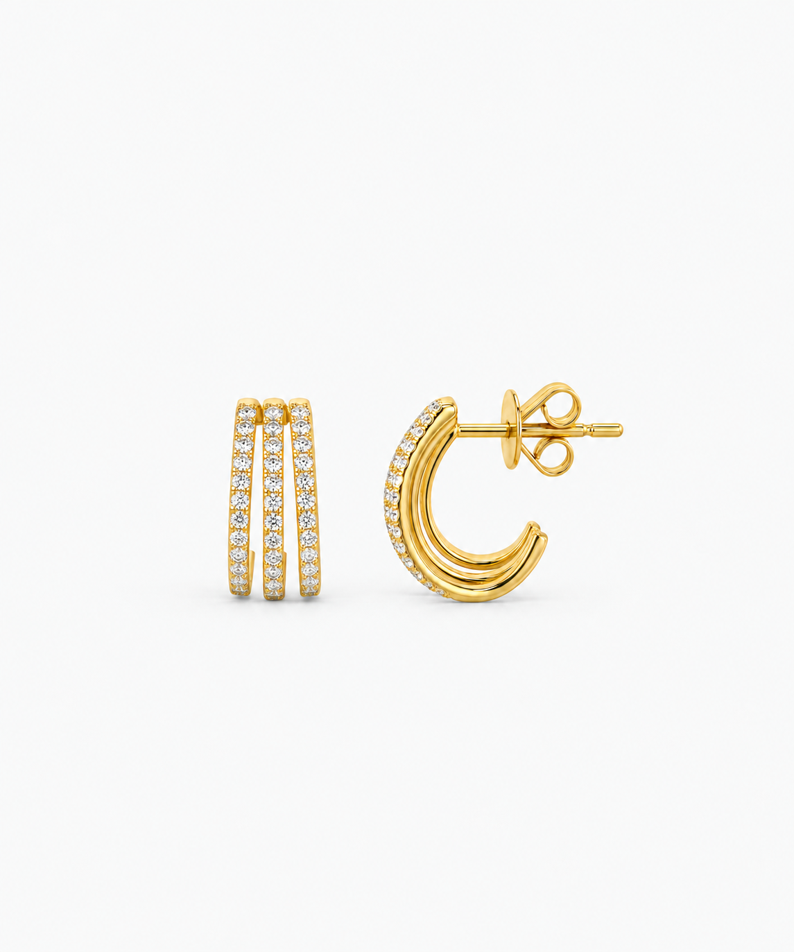 Three Pave Wrap Earrings — gold on white background