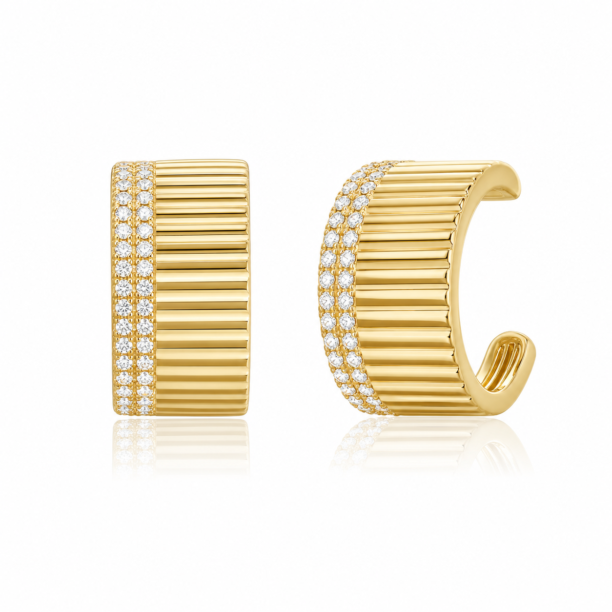 Fluted Side Pave Cuff product gold by SURI