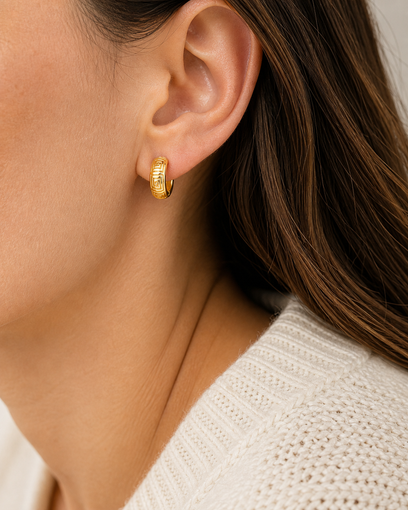 Olympia Geometric Hoop Earrings model gold by SURI