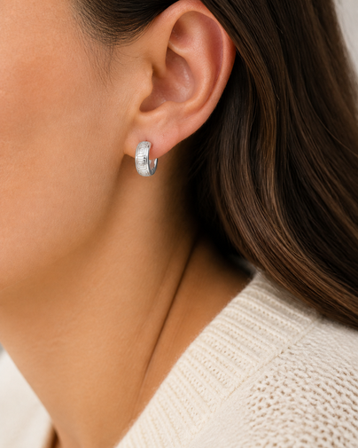 Olympia Geometric Hoop Earrings model silver by SURI
