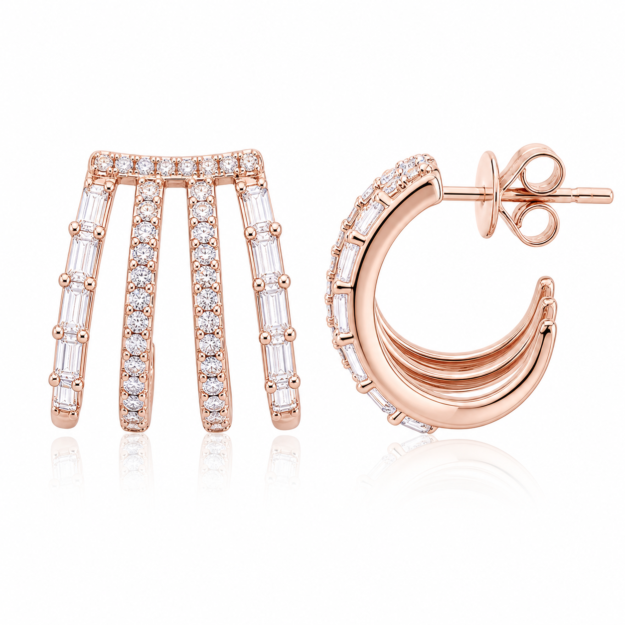 Baguette and Diamond Four Wrap Earrings product rose gold by SURI