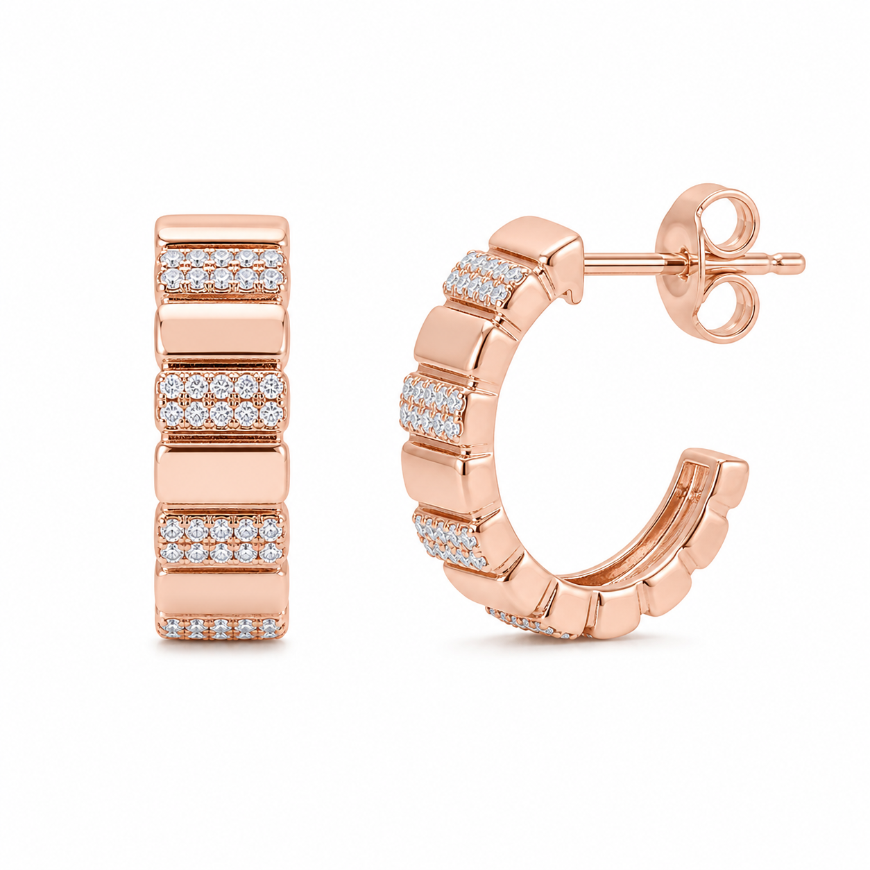 Pave Striped Gold Open Hoops product rose gold by SURI