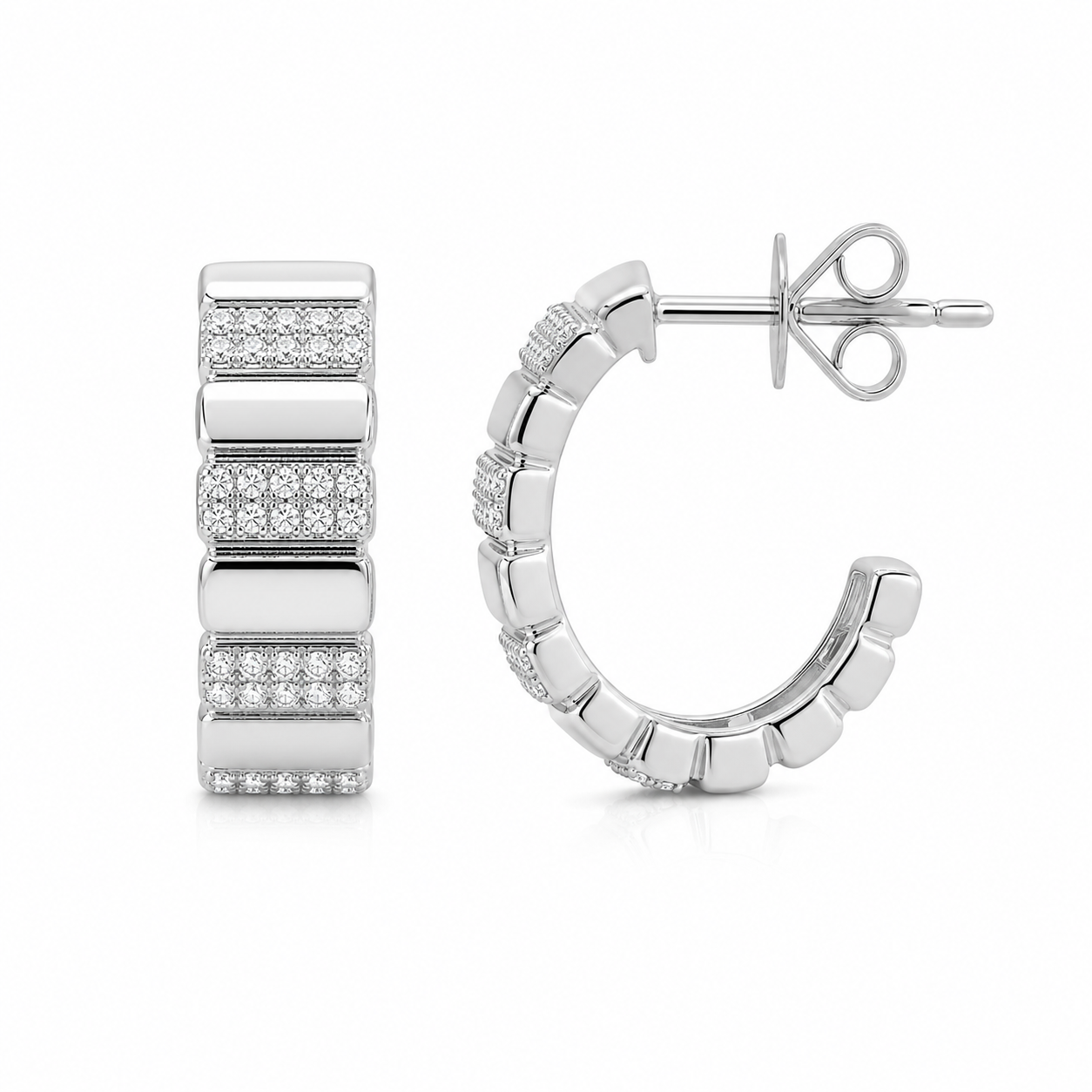 Pave Striped Gold Open Hoops product silver by SURI