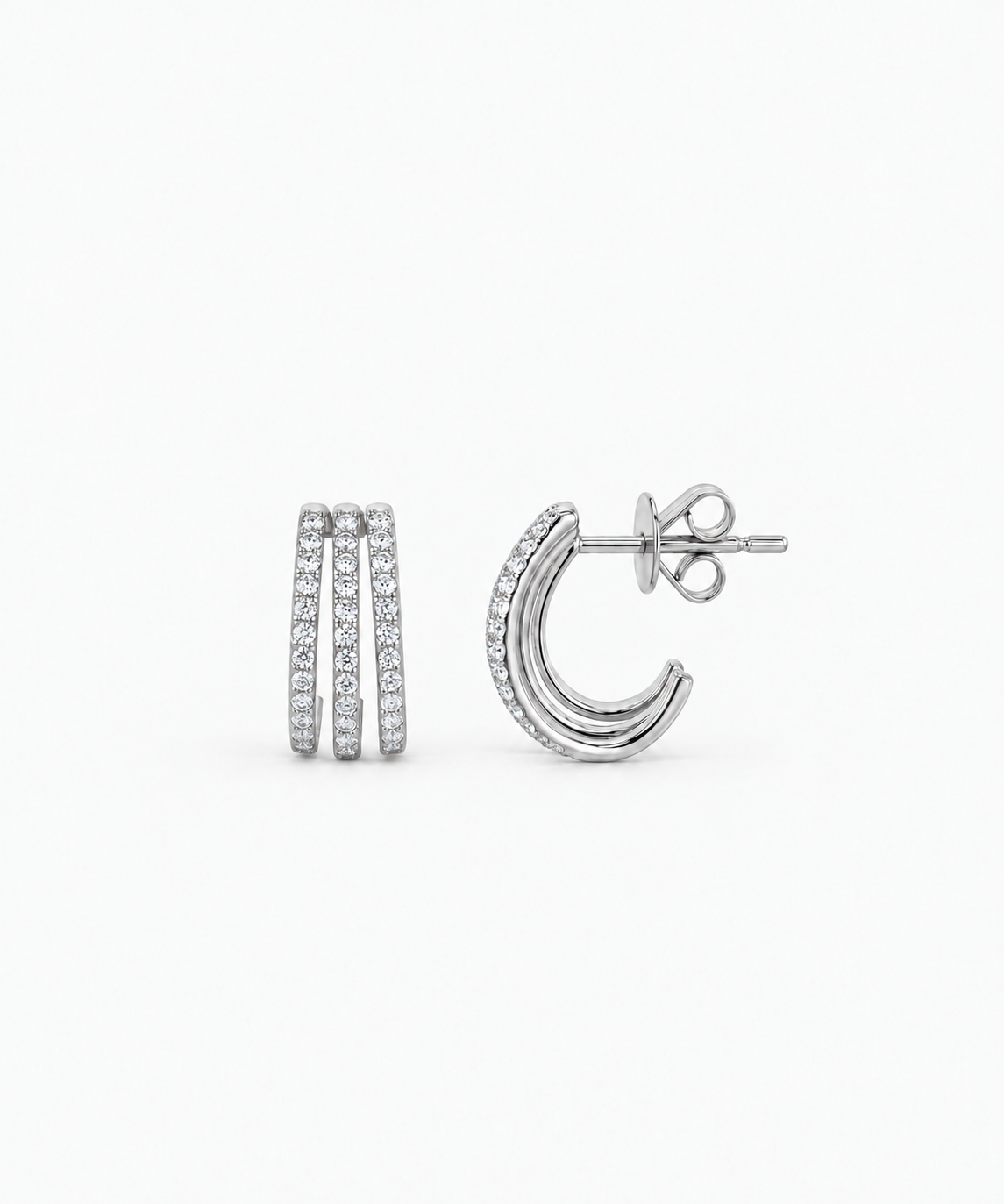 Three Pave Wrap Earrings — silver on white background