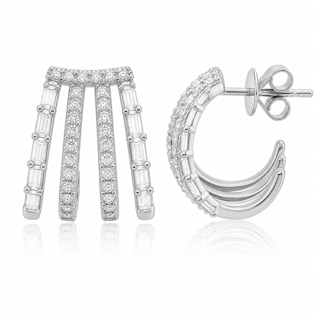 Baguette and Diamond Four Wrap Earrings product silver by SURI