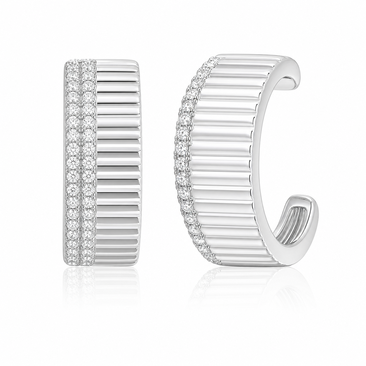 Fluted Side Pave Cuff product silver by SURI