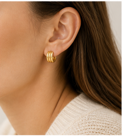 Aurelia Triple Hoop Earrings model gold by SURI
