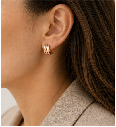 Aurelia Triple Hoop Earrings model rose gold by SURI
