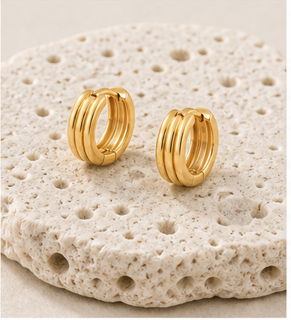 Aurelia Triple Hoop Earrings rock gold by SURI
