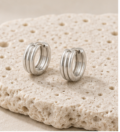 Aurelia Triple Hoop Earrings rock silver by SURI