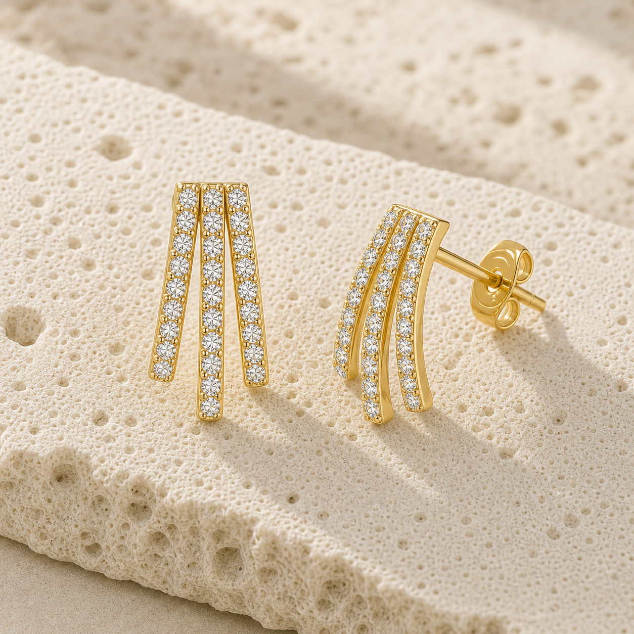 Three Pave Graduated Wrap Earrings rock gold by SURI