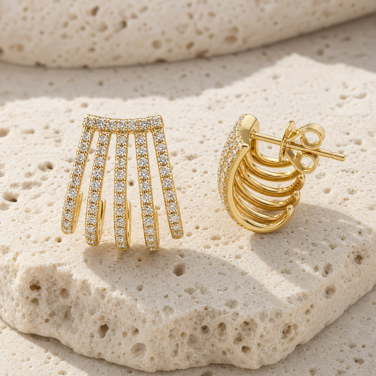 Five Pave Wrap Earrings rock gold by SURI