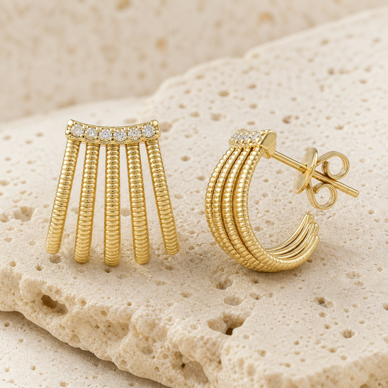 Fluted Five Wrap Earring rock gold by SURI