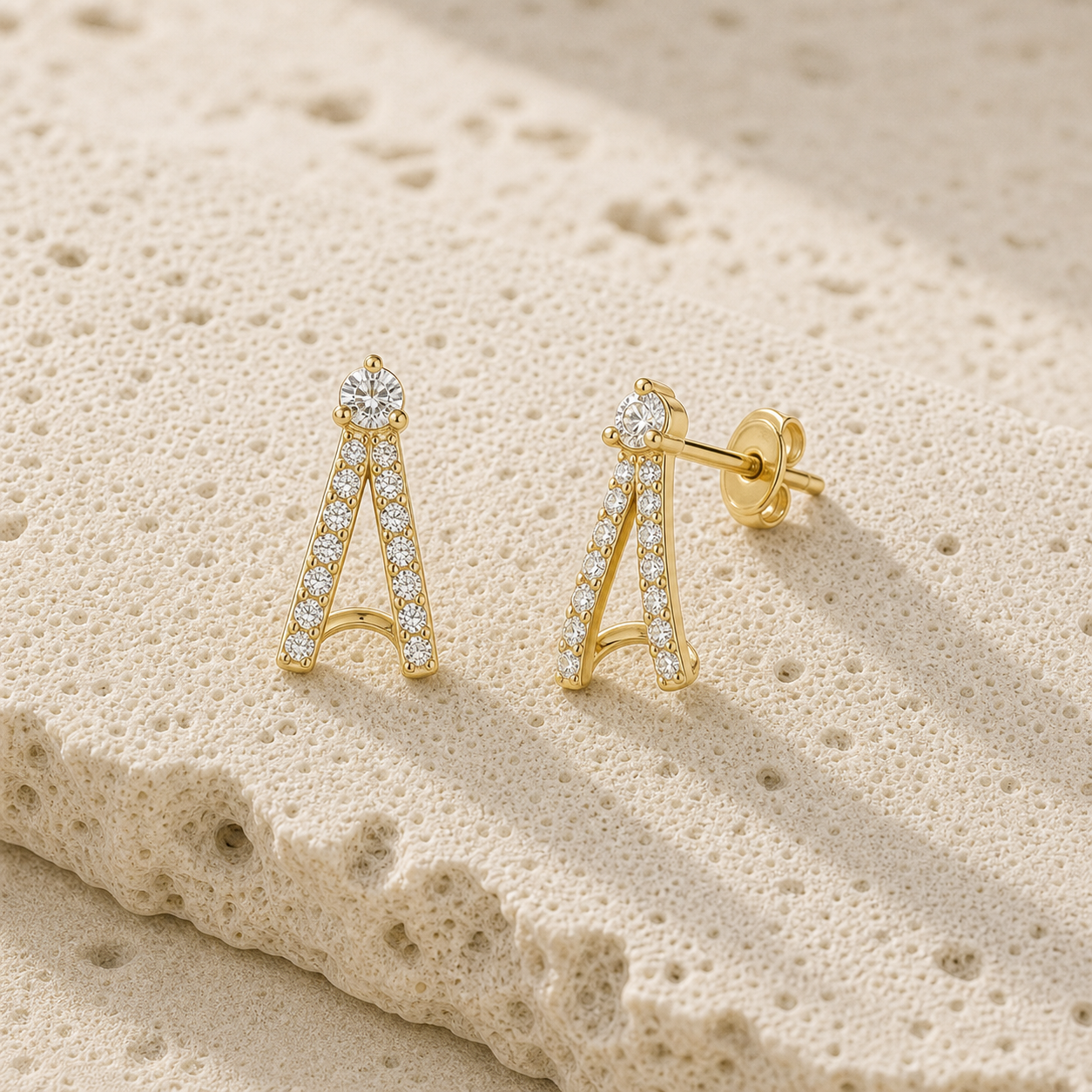 Diamond Lobe Stud Earrings rock gold by SURI