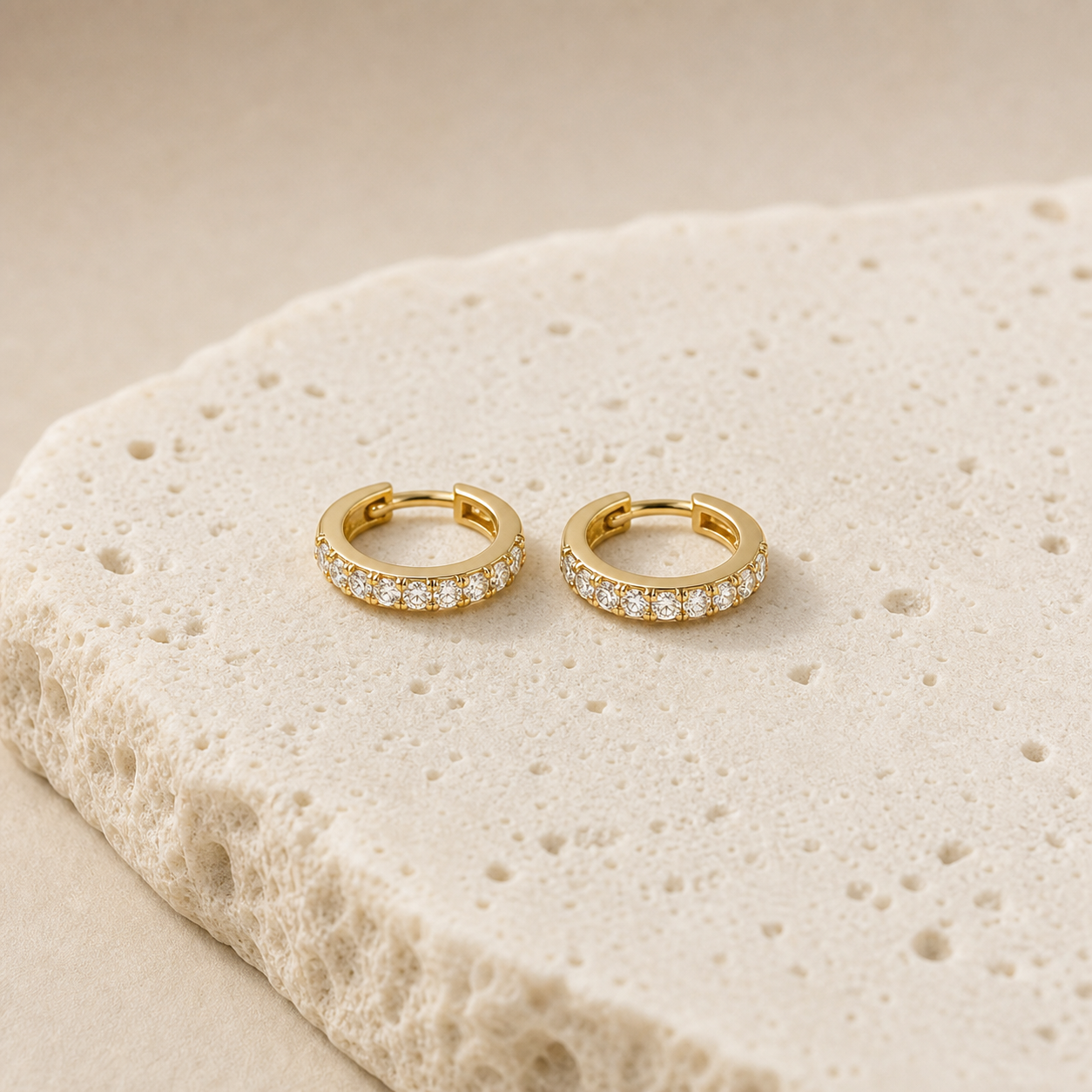 Lucia Pave Huggie Hoop Earrings stone detail gold by SURI