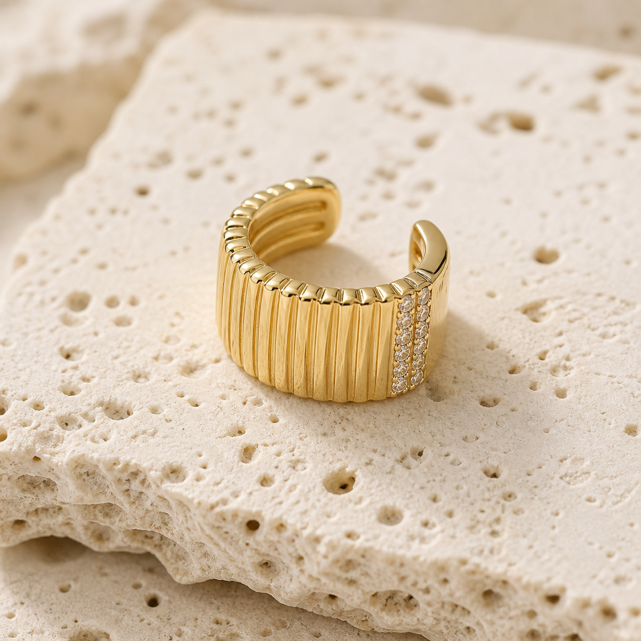 Fluted Side Pave Cuff rock gold by SURI