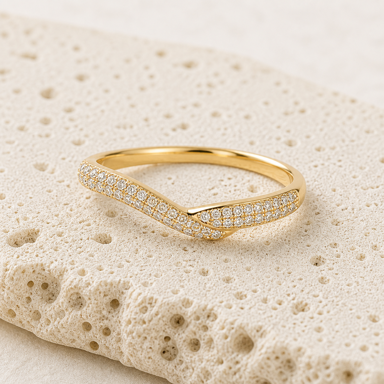Thin Stackable Pave Dome Ring rock gold by SURI