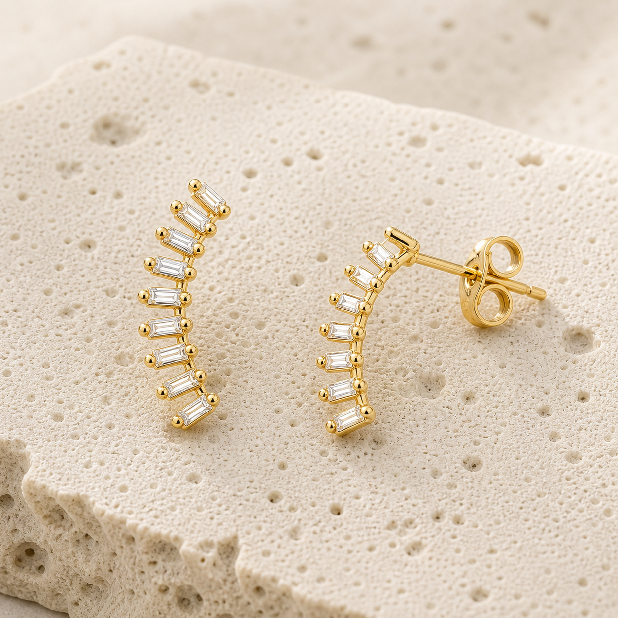 Curved Baguette Climbers rock gold by SURI