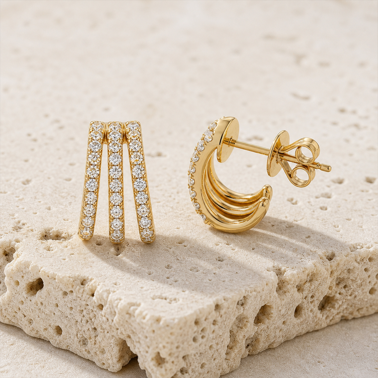 Three Pave Wrap Earrings rock gold by SURI