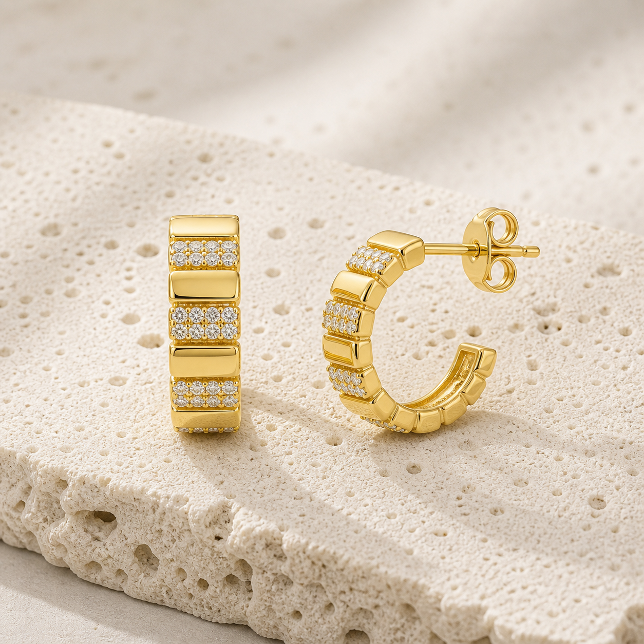 Pave Striped Gold Open Hoops rock gold by SURI