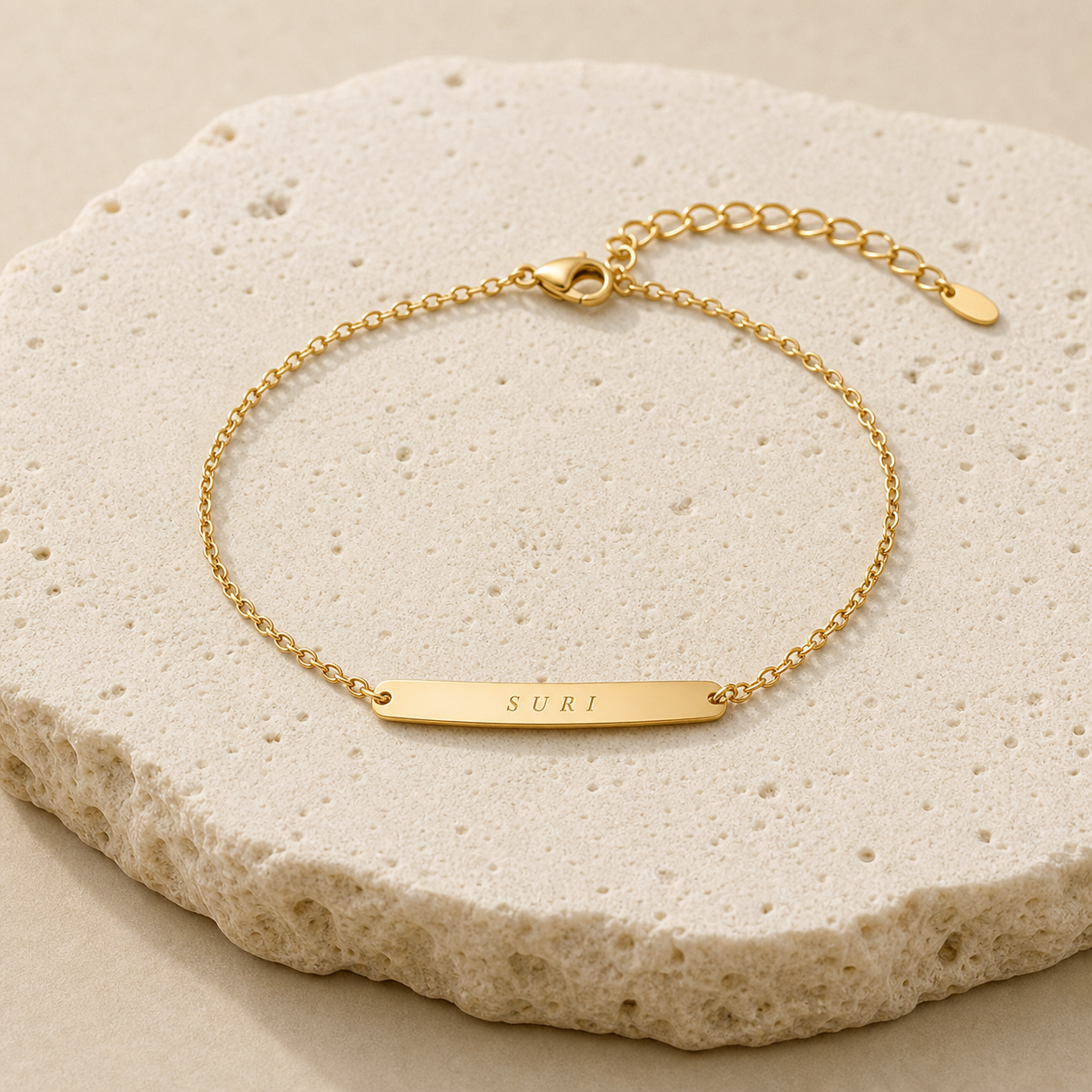 Aria Custom Name Bracelet stone detail gold by SURI