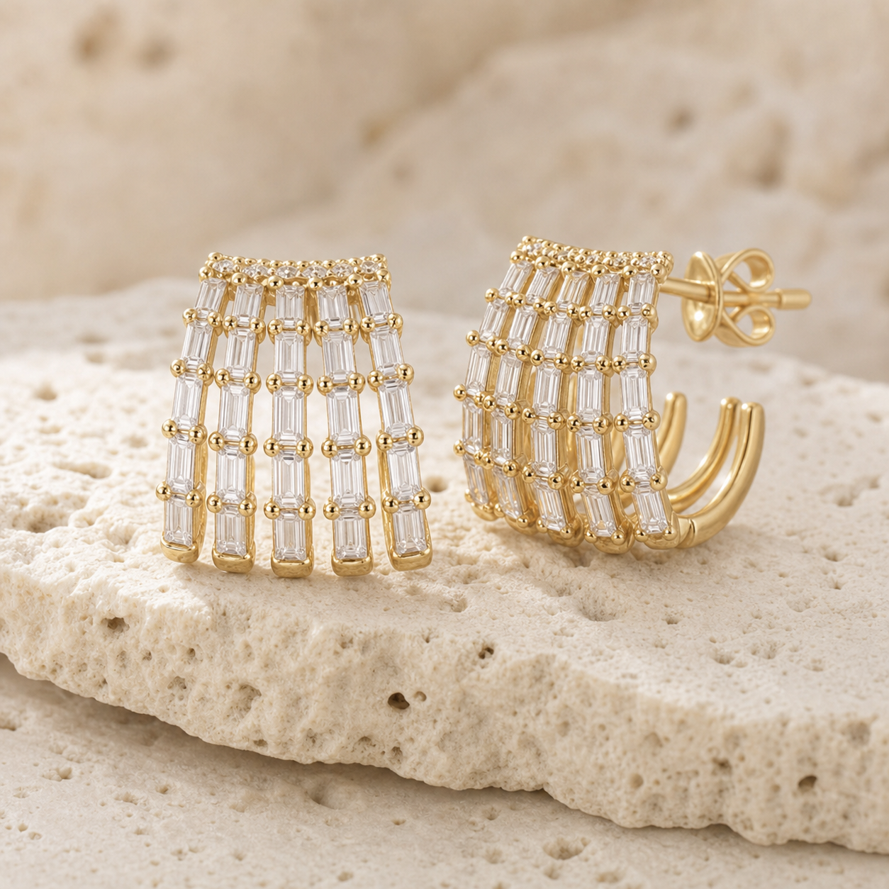 Five Baguette Wrap Earrings rock gold by SURI