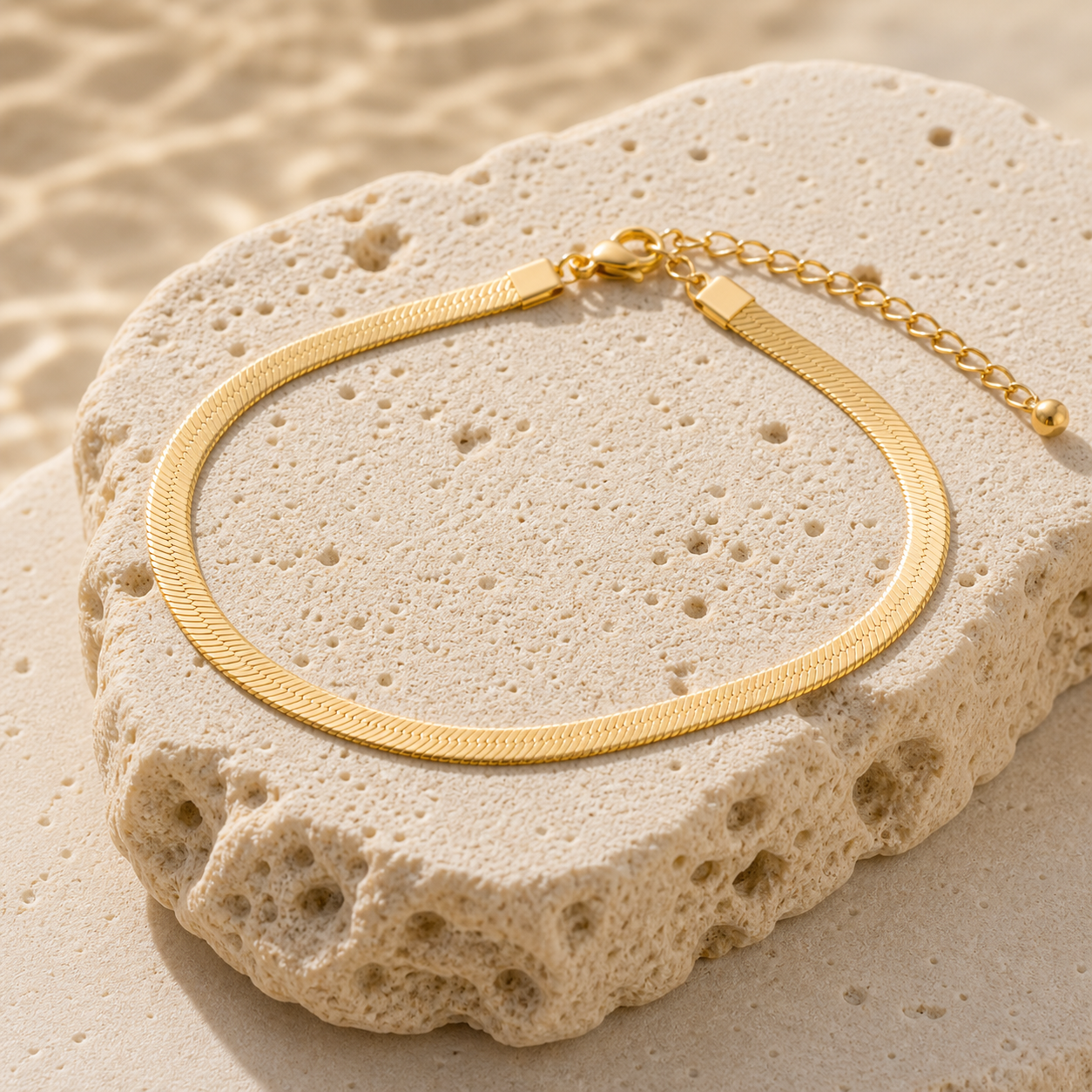 Isla Herringbone Anklet stone detail gold by SURI