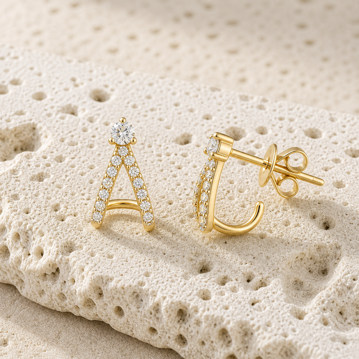 Split Diamond Earrings rock gold by SURI