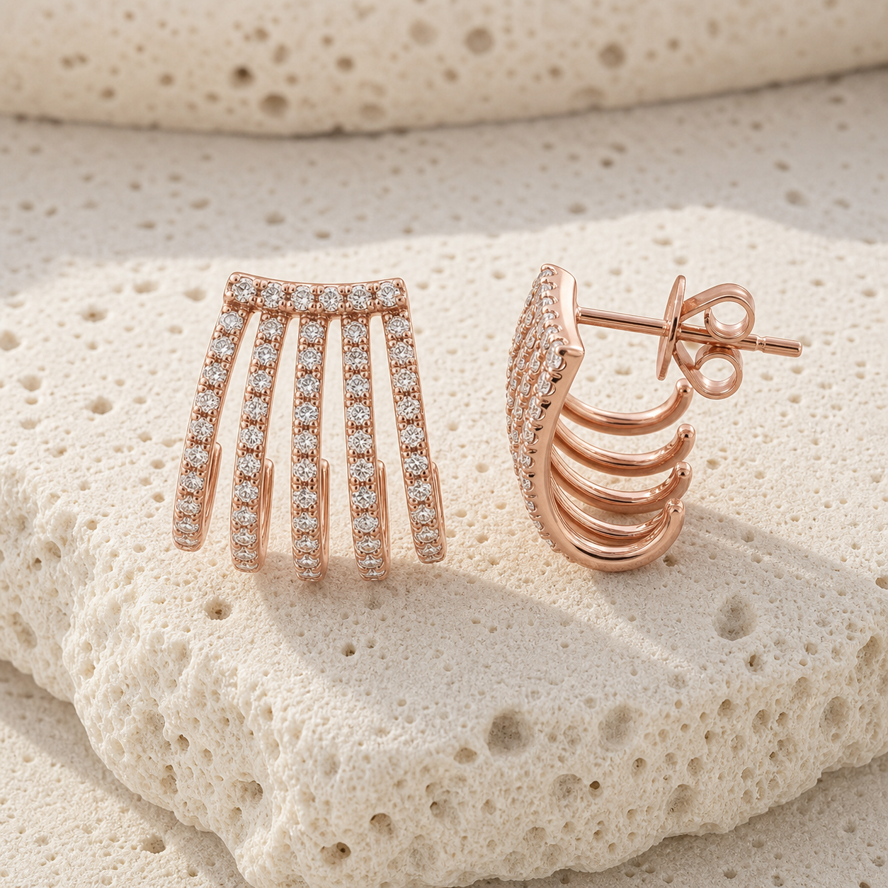 Five Pave Wrap Earrings rock rose gold by SURI