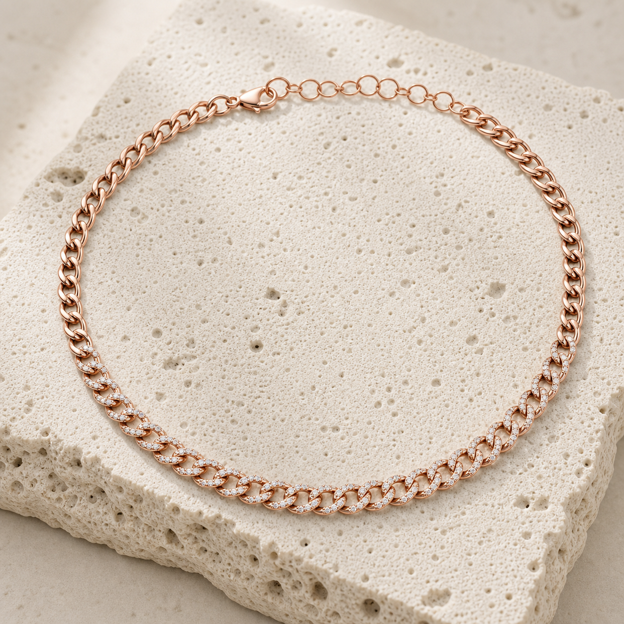 Diamond Cuban Link Necklace rock rose gold by SURI