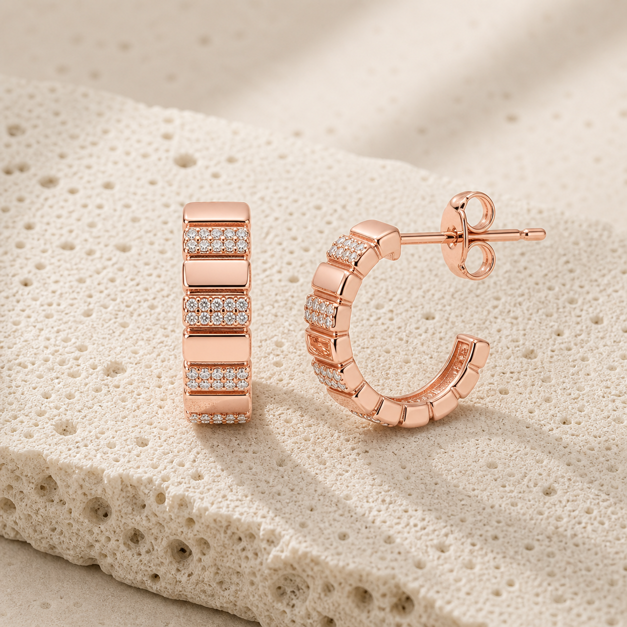 Pave Striped Gold Open Hoops rock rose gold by SURI