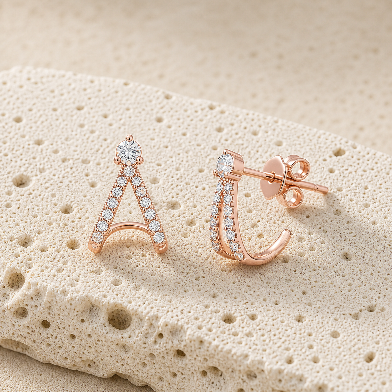Split Diamond Earrings rock rose gold by SURI