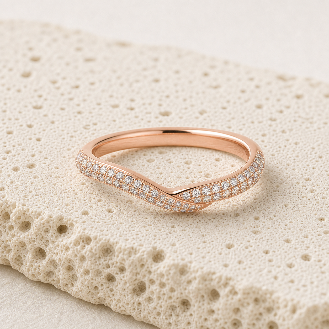 Thin Stackable Pave Dome Ring rock rose gold by SURI