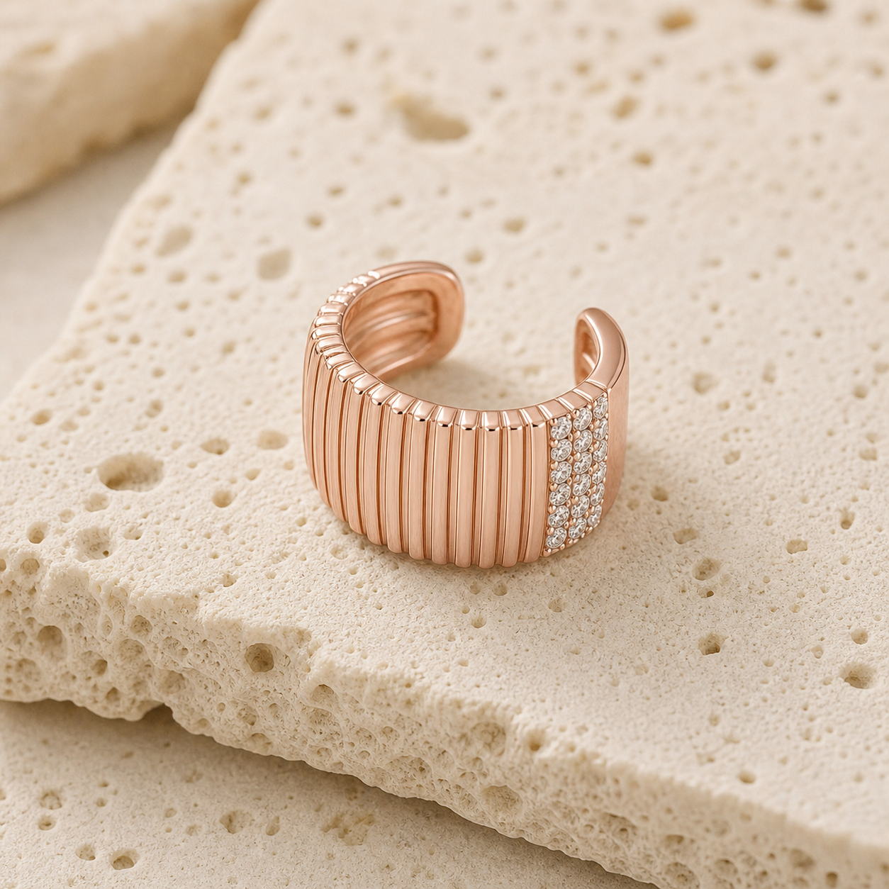 Fluted Side Pave Cuff rock rose gold by SURI
