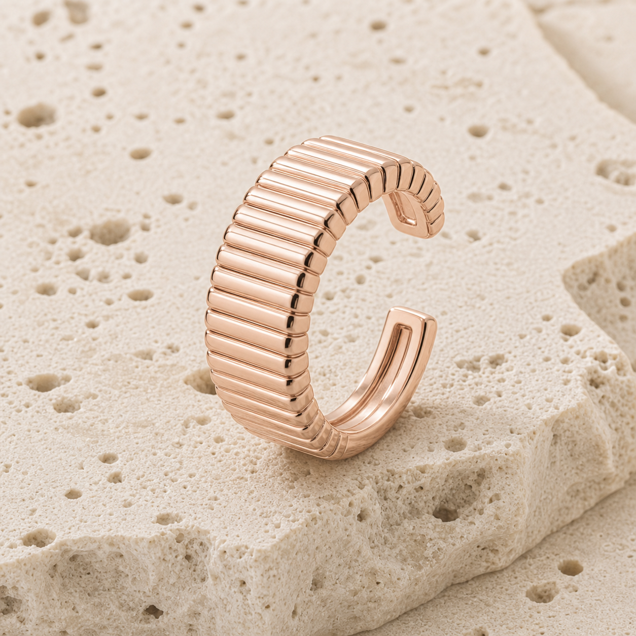 Fluted Gold Cuff rock rose gold by SURI