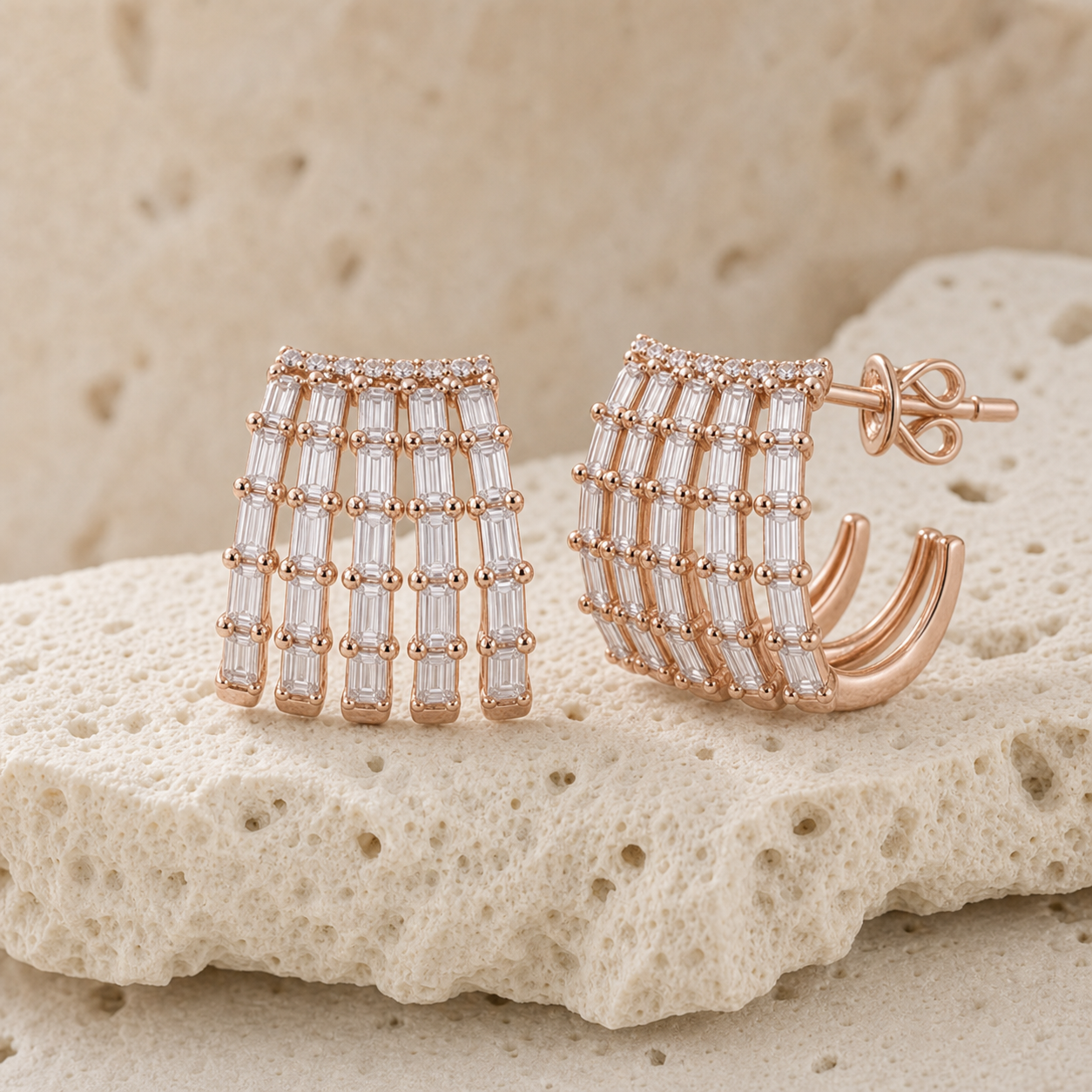 Five Baguette Wrap Earrings rock rose gold by SURI