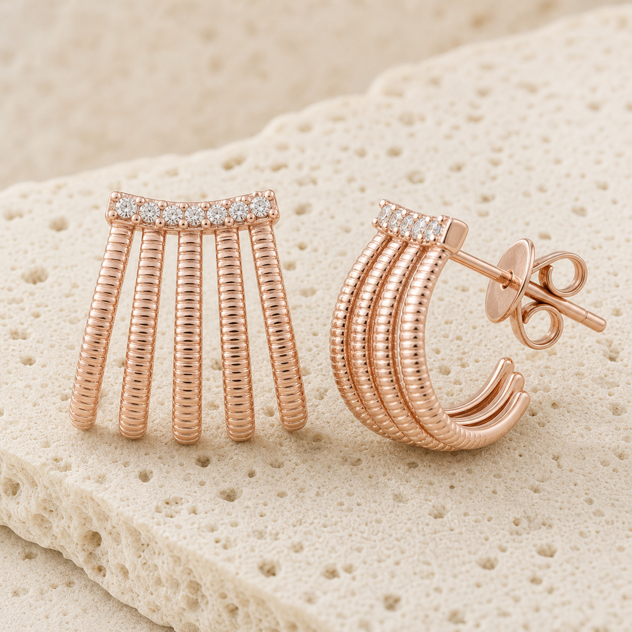 Fluted Five Wrap Earring rock rose gold by SURI