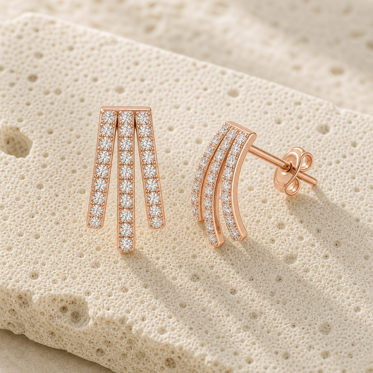 Three Pave Graduated Wrap Earrings rock rose gold by SURI