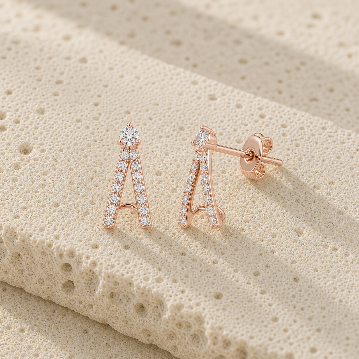 Diamond Lobe Stud Earrings rock rose gold by SURI