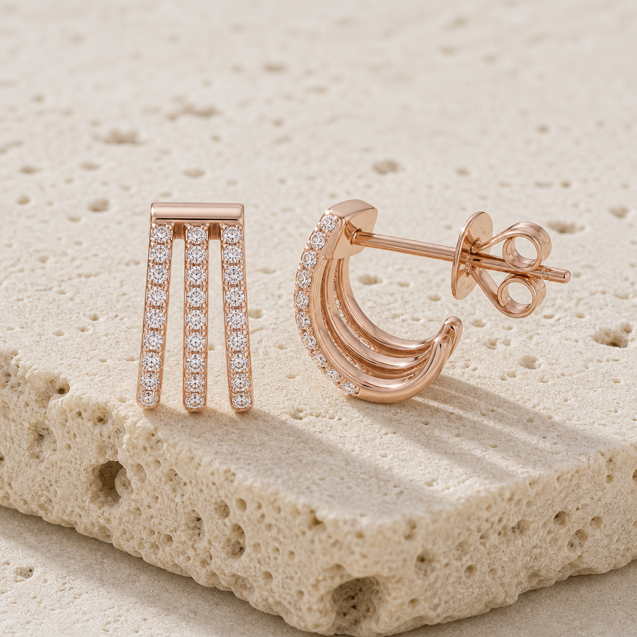 Three Pave Wrap Earrings rock rose gold by SURI