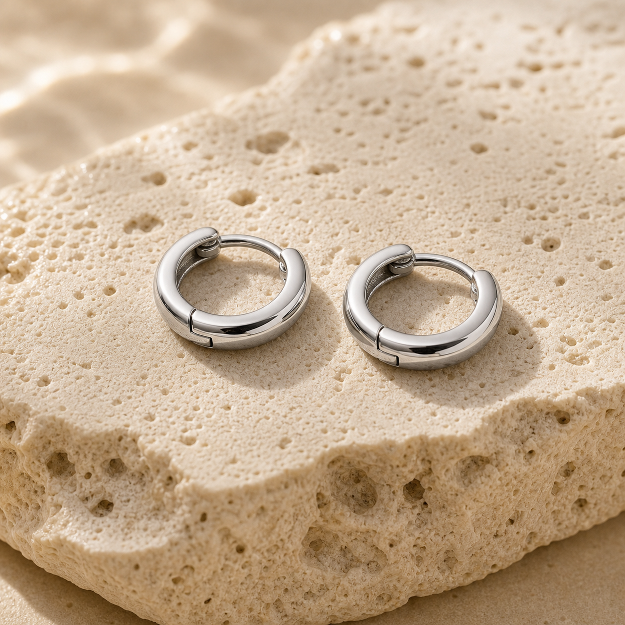 Solene Tiny Huggie Hoop Earrings stone detail silver by SURI