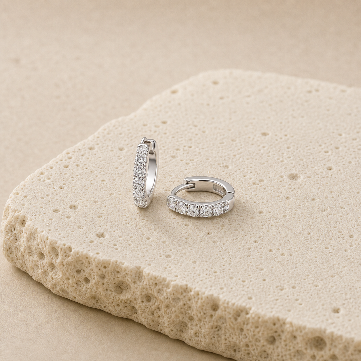 Lucia Pave Huggie Hoop Earrings stone detail silver by SURI