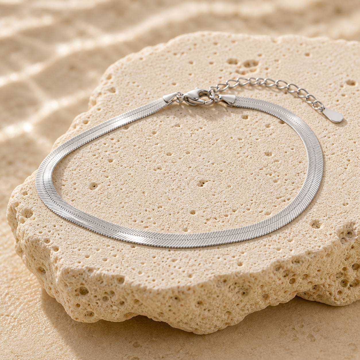 Isla Herringbone Anklet stone detail silver by SURI