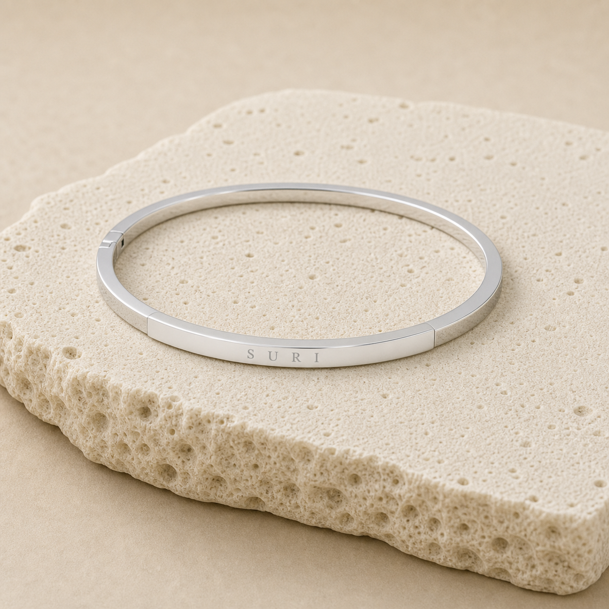 Sienna Engravable Bangle stone detail silver by SURI