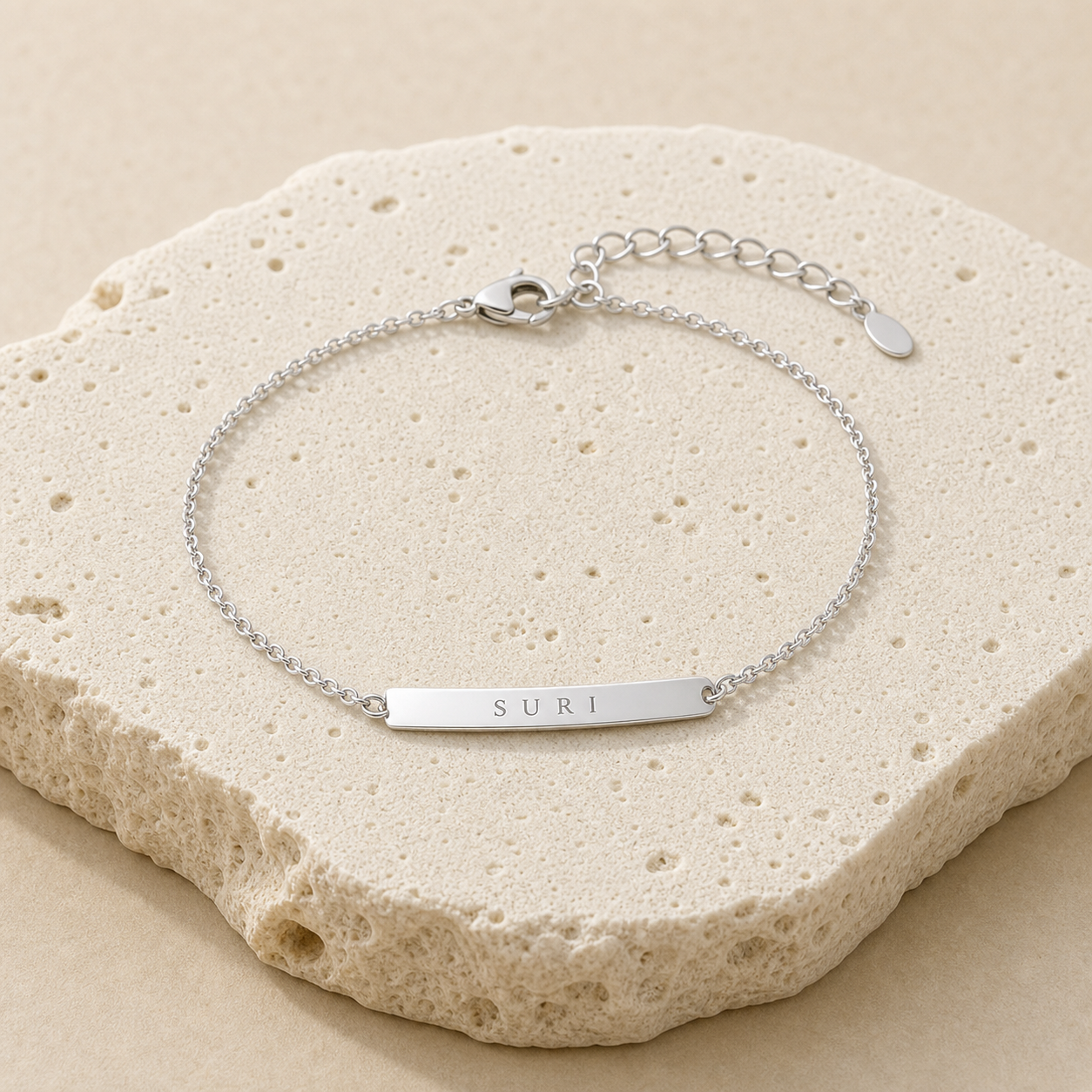 Elia Engravable Bar Bracelet stone detail silver by SURI