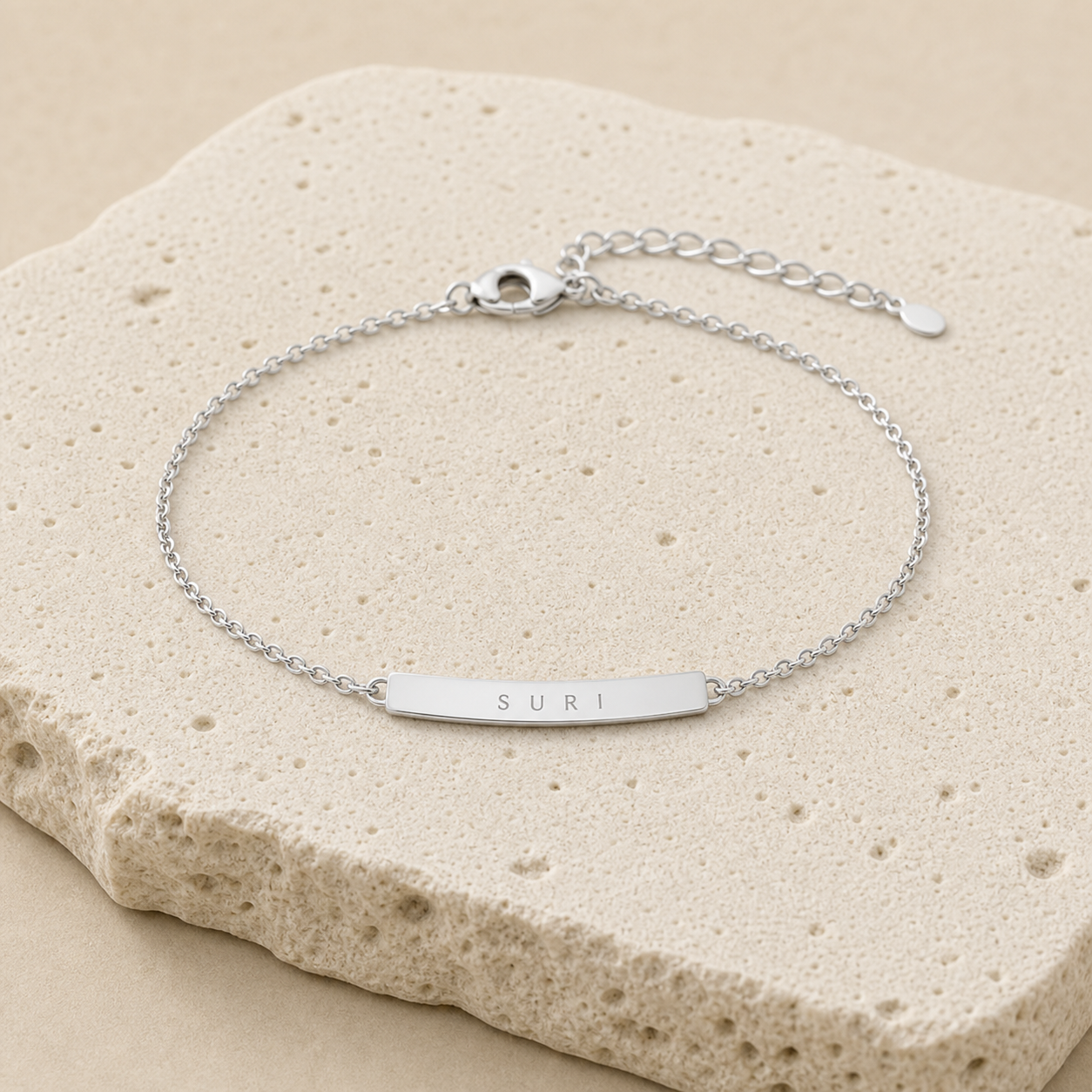 Aria Custom Name Bracelet stone detail silver by SURI