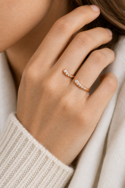 Thea Diamond Nesting Cuff Ring model rose gold by SURI
